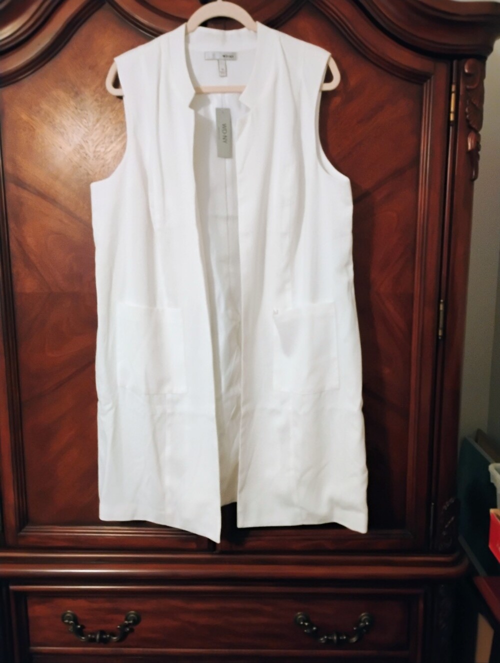 WD.NY Ivory Open-Front Long Vest